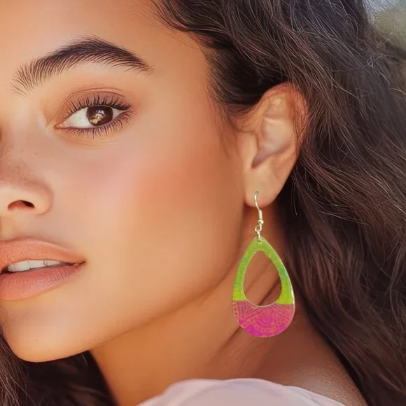 Hand Crafted  Colorful  Abstract Mixed-media Paper Earrings Lightweight - Picture 2 of 10